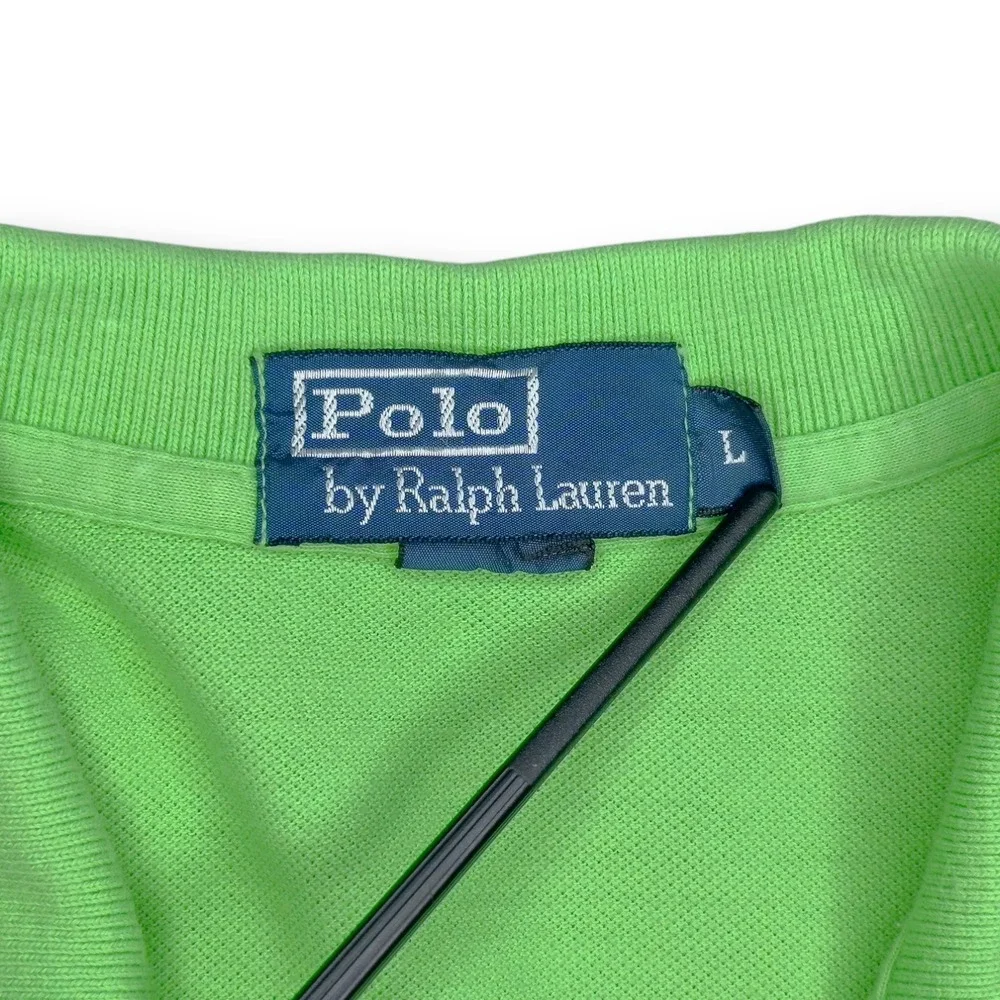Polo Ralph Lauren Men's L Green Short Sleeve Polo Shirt Pink Pony 100% Cotton‎